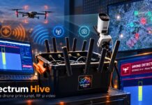 Spectrum Hive Combines RF, Acoustic and Video AI to Detect Drones Spectrum Hive drone-detection system shown with antennas, acoustic sensing equipment and a monitoring display.