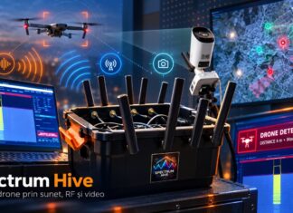 Spectrum Hive Combines RF, Acoustic and Video AI to Detect Drones Spectrum Hive drone-detection system shown with antennas, acoustic sensing equipment and a monitoring display.