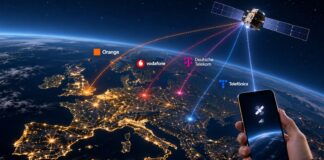 Satellite above Earth representing direct-to-device mobile connectivity