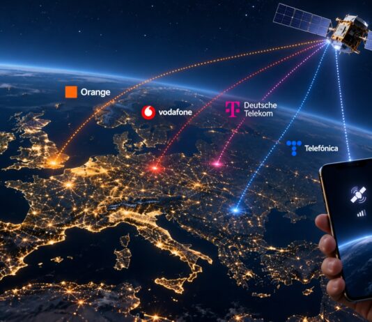 Satellite above Earth representing direct-to-device mobile connectivity
