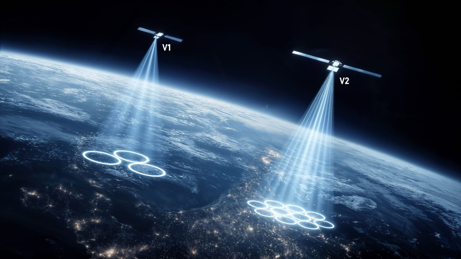 Illustration of Starlink Mobile, its planned spectrum holdings and expanded satellite constellation