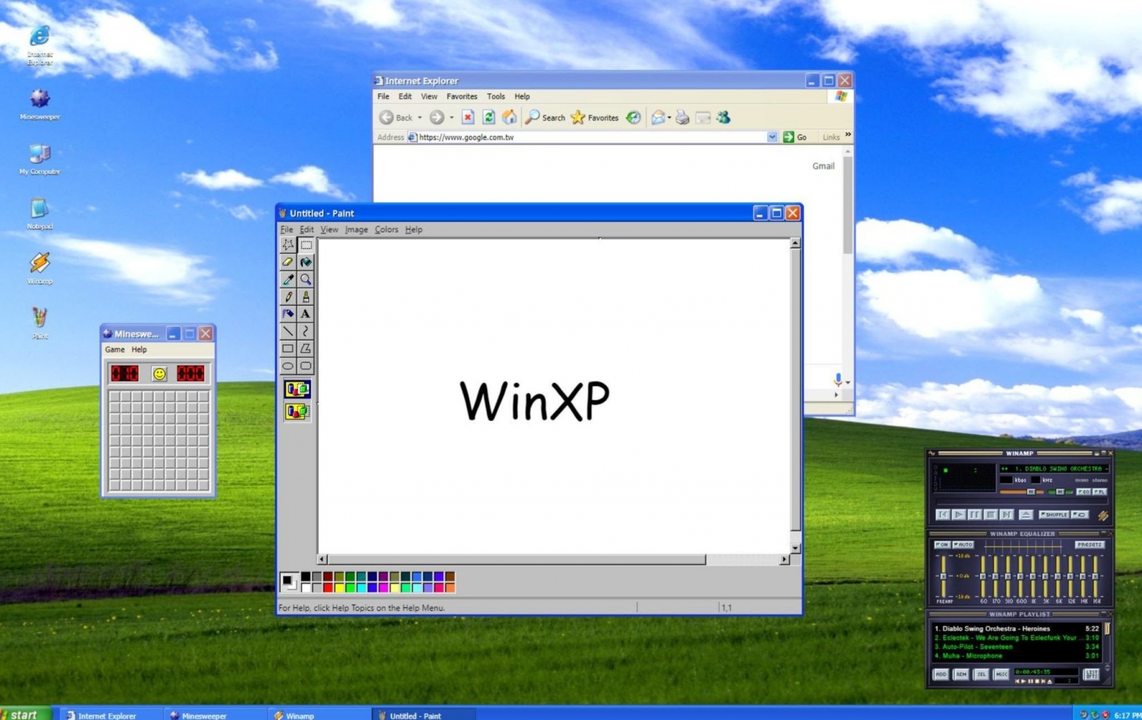 Windows XP desktop and taskbar interface